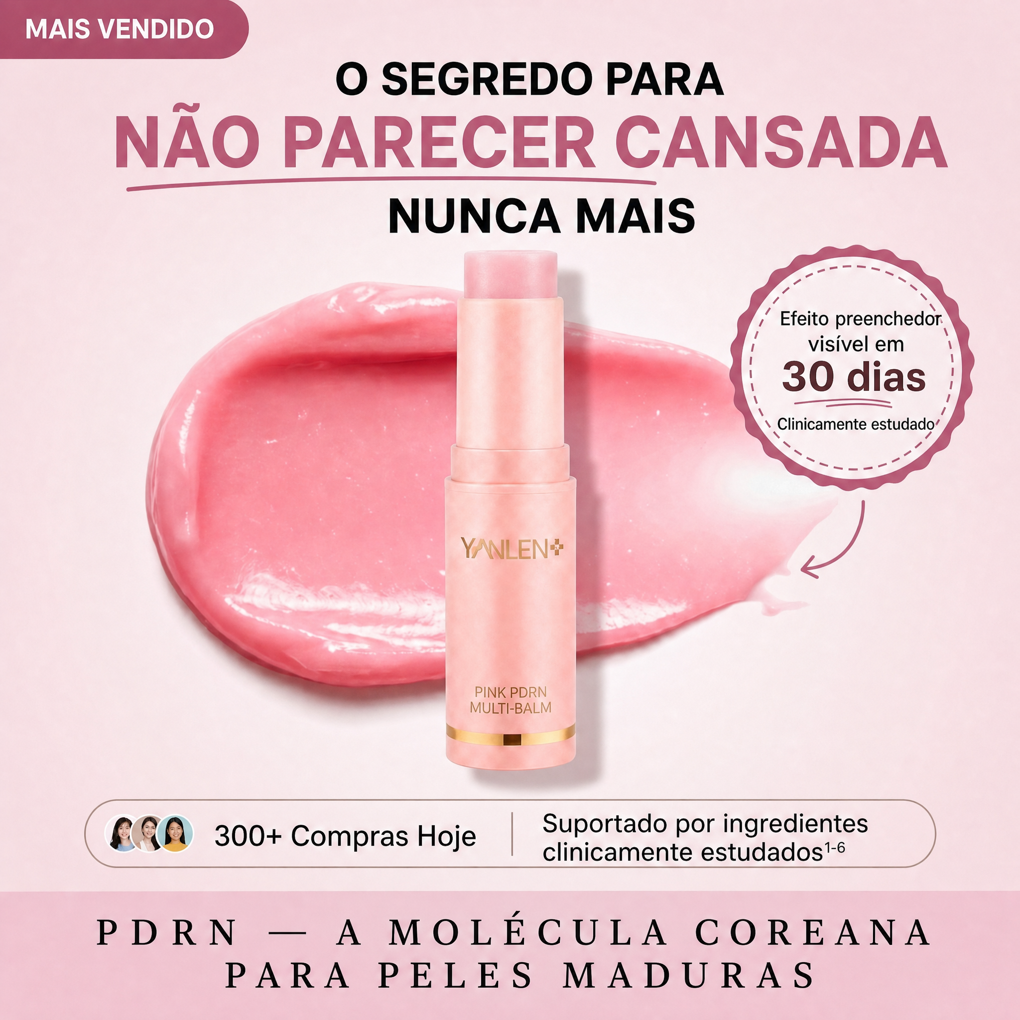 Bálsamo Multifunções de Volume PDRN e Colagénio, stick rosa-pó