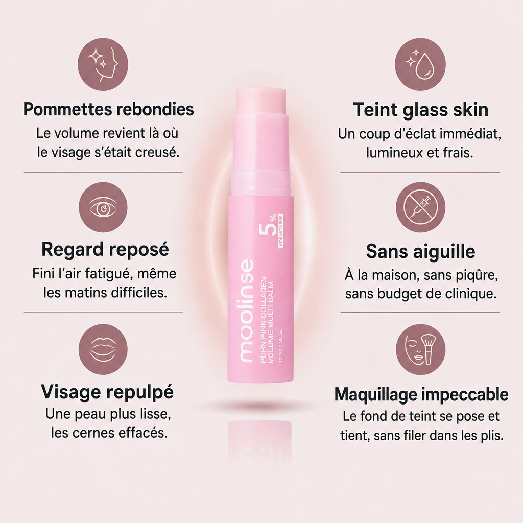 Les bénéfices du baume repulpant PDRN : pommettes rebondies, teint glass skin, regard reposé, sans aiguille, visage repulpé, maquillage impeccable